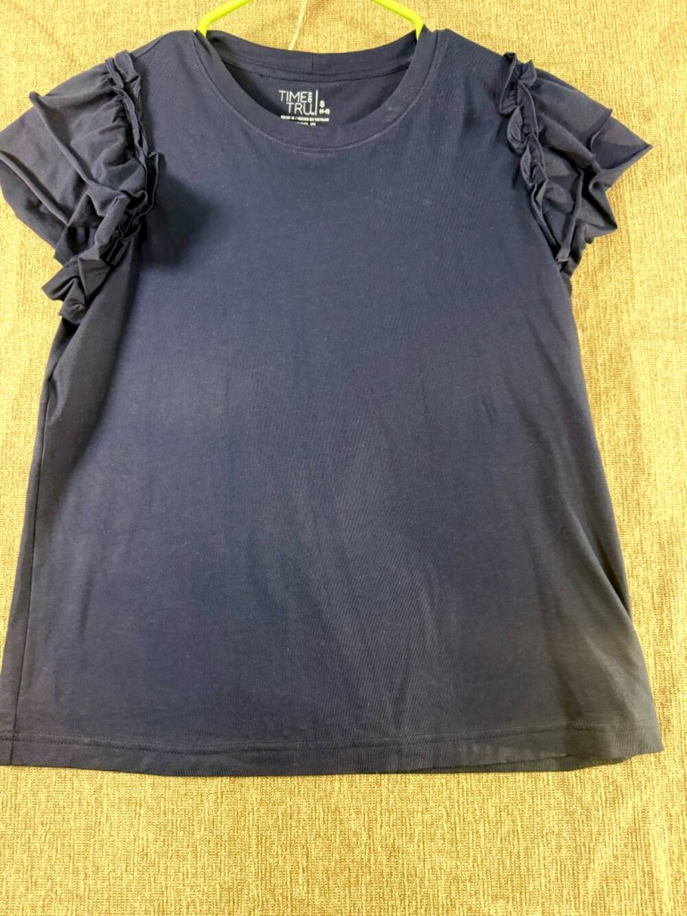 Time and Tru Navy Blue Ruffle Sleeve Tee - Size S (4-6)